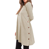 Women's Long Sleeve Scoop Neck Button Side Sweater Tunic Dress