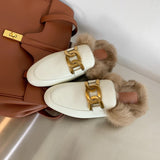 Slip-on Leather Rabbit Fur Loafers