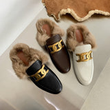 Slip-on Leather Rabbit Fur Loafers
