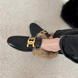 Slip-on Leather Rabbit Fur Loafers