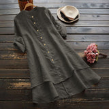 Solid Button Cotton Linen Shirt Dress