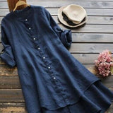 Solid Button Cotton Linen Shirt Dress