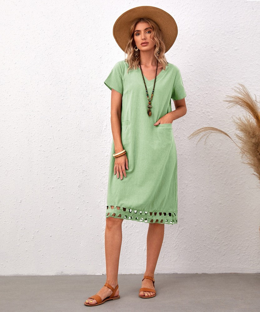 Solid Color Knee-Length T-Shirt Skirt