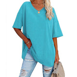 Solid Color Loose V-Neck T-Shirt