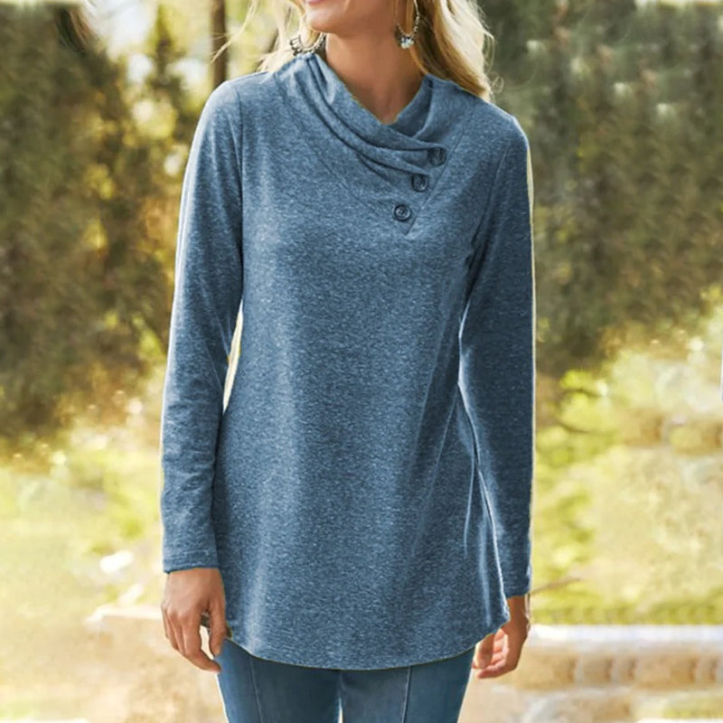 Solid Color Pile Collar Long Sleeve T-Shirt