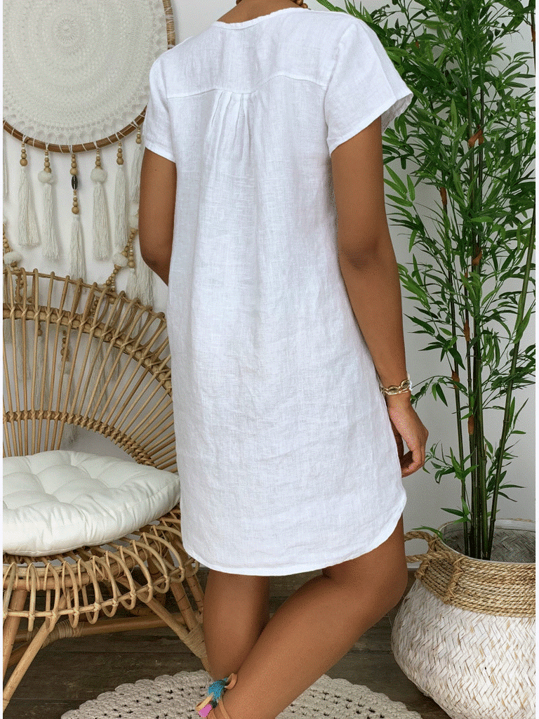 V-Neck Cotton Linen Dress