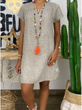 V-Neck Cotton Linen Dress