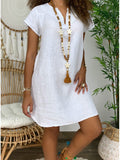 V-Neck Cotton Linen Dress