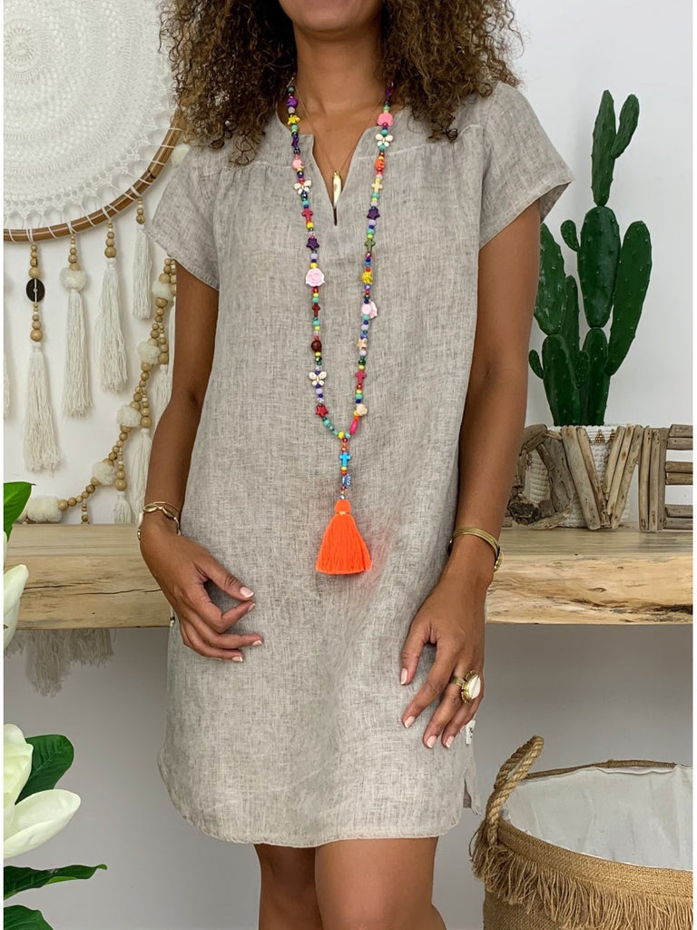 V-Neck Cotton Linen Dress