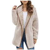 Solid Lapel Hooded Plush Coat