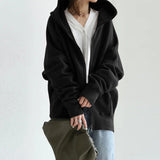 Solid Zip Hooded Sweatshirt