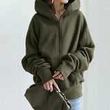 Solid Zip Hooded Sweatshirt