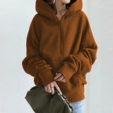 Solid Zip Hooded Sweatshirt
