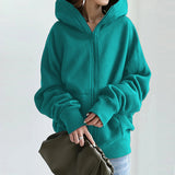 Solid Zip Hooded Sweatshirt