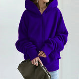Solid Zip Hooded Sweatshirt