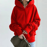 Solid Zip Hooded Sweatshirt