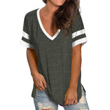 Solid V-neck Stitching T-shirt