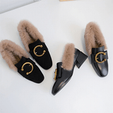 Square Heel Delicate Rabbit Fur Loafers