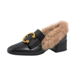 Square Heel Delicate Rabbit Fur Loafers