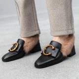 Square Heel Delicate Rabbit Fur Loafers