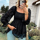 Square Neck Ruffle Shirred Shirt