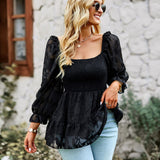 Square Neck Ruffle Shirred Shirt