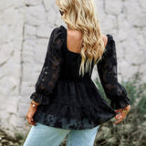 Square Neck Ruffle Shirred Shirt