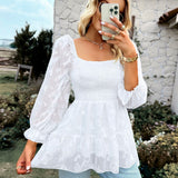 Square Neck Floral Shirred Peplum Blouse