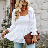 Square Neck Floral Shirred Peplum Blouse