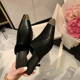 Stiletto Covered Toe Leather Mules