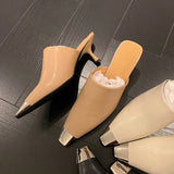 Stiletto Covered Toe Leather Mules