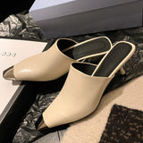 Stiletto Covered Toe Leather Mules