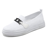 Stylish Mesh Fly Knit Flats Shoes With Buckle