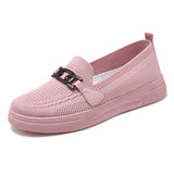 Stylish Mesh Fly Knit Flats Shoes With Buckle