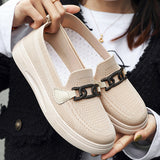 Stylish Mesh Fly Knit Flats Shoes With Buckle