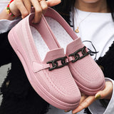 Stylish Mesh Fly Knit Flats Shoes With Buckle