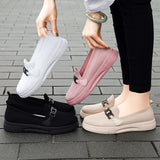 Stylish Mesh Fly Knit Flats Shoes With Buckle