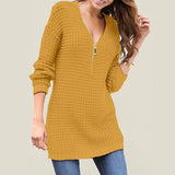 Stylish V Neck Long Sleeve Zipper Sweater