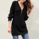 Stylish V Neck Long Sleeve Zipper Sweater