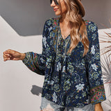 Romantic Holiday Print Shirt - Navy