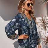Romantic Holiday Print Shirt - Navy