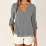V-Neck Long Sleeve Chiffon Shirt