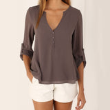 V-Neck Long Sleeve Chiffon Shirt