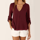 V-Neck Long Sleeve Chiffon Shirt