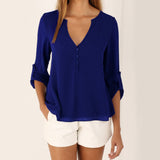 V-Neck Long Sleeve Chiffon Shirt