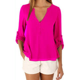 V-Neck Long Sleeve Chiffon Shirt