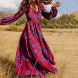 V-neck Printed Long-sleeve Dress