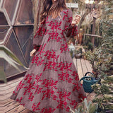 V-neck Printed Long-sleeve Dress