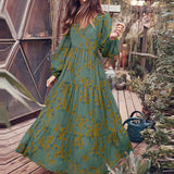 V-neck Printed Long-sleeve Dress