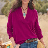V-neck Pullover Solid Loose Long Sleeve Top